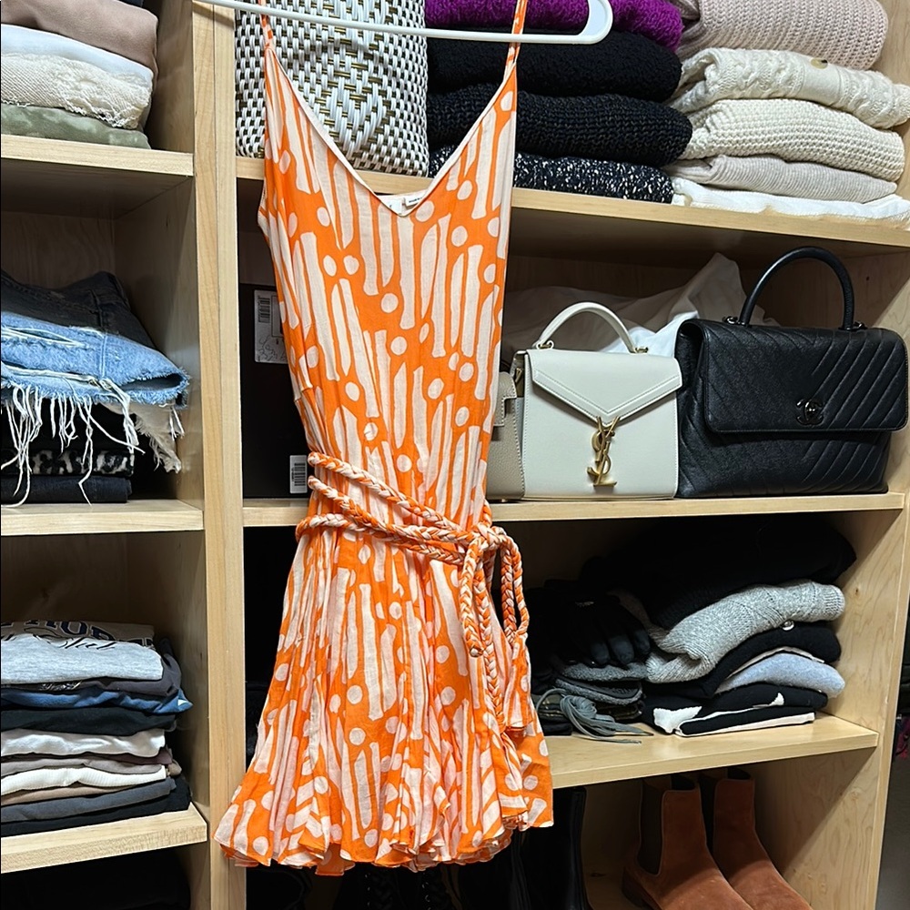 Rhode Nala Dress in orange and white